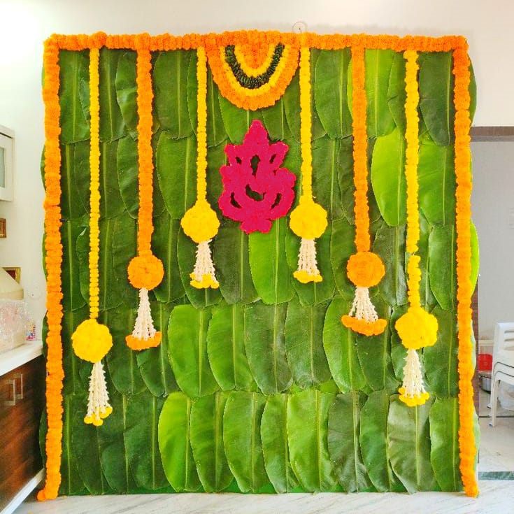Banana Leaves & Marigold Flowers Decoration For Baby Shower in Bangalore