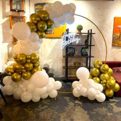 Gold N White Balloons Ring Decoration For Birthday In Bangalore
