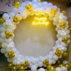 White N Gold Balloons Ring Decoration For Birthday In Bangalore
