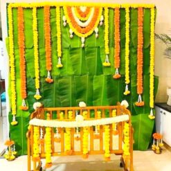 Banana Leaves & Marigold Flower Decorations For Naming Ceremony in Bangalore