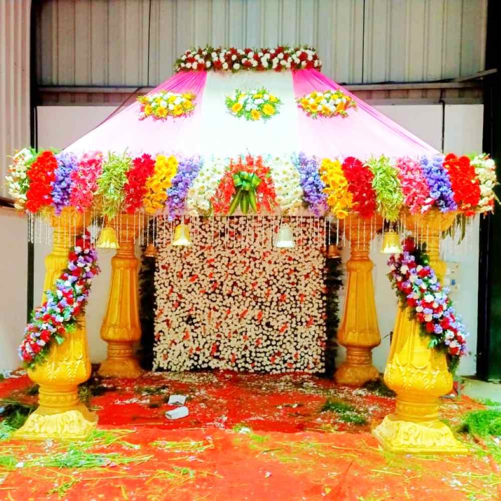 Flower Decoration For Wedding Fiber Mandap In Bangalore