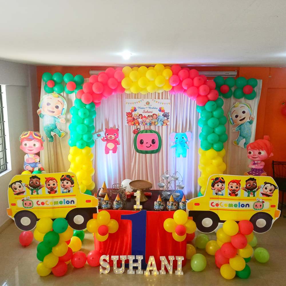 Cocomelon Theme 1st Birthday Curtain Decoration In Bangalore - Chintu ...