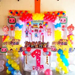 Cocomelon Theme 1st Birthday Curtain Decorations In Bangalore