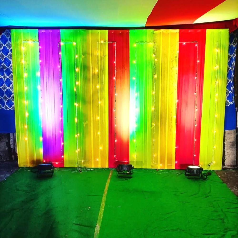 Colorful Curtain Decorations For Sangeet Ceremony