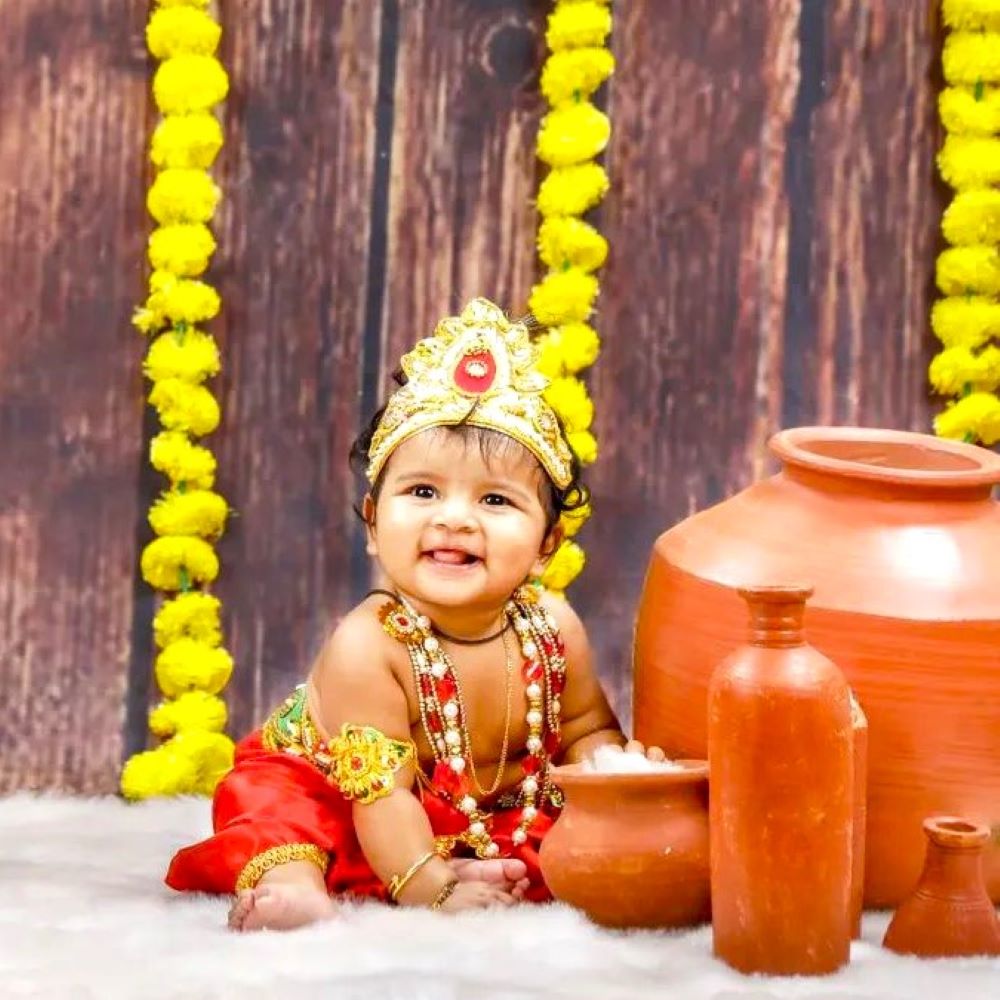 Little Krishna Theme Newborn Baby Photoshoot