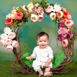 Peony Theme 1 Year Old Baby Boy Photoshoot