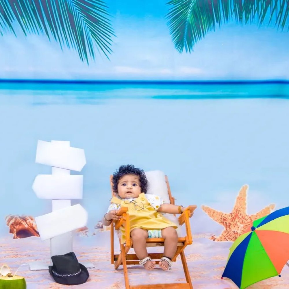 Tropical Beach Theme 1 Year Baby Photoshoot Girl